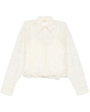 Ermanno Scervino Camisa Con Dobladillo Festoneado Y Encaje Floral - Blanco