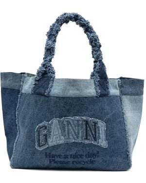 Ganni Medium Trapeze Denim Shopper - Blue