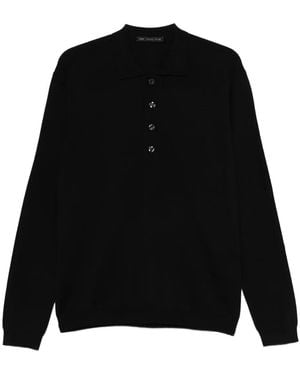 Low Brand Button-Fastening Polo Shirt - Black