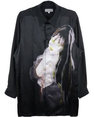 Yohji Yamamoto Illustration-Print Silk Shirt - Black