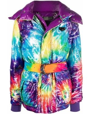 Philipp Plein Tie-Dye Print Padded Coat - Purple
