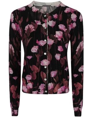 In bed with You Floral-Print Geometric-Pattern Cardigan - Black