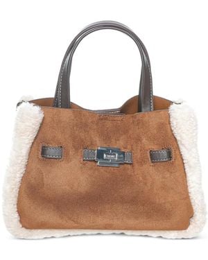 DKNY Bryar Shearling-Trim Shoulder Bag - Brown