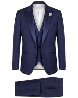 Paoloni Three-Piece Peak-Lapel Suit - Blue