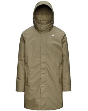 K-Way Hooded Logo-Patch Padded Coat - Green