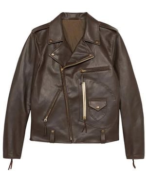 Fortela Asymmetrical-Zip Leather Jacket - Brown