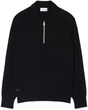 Lacoste Commuter Zipped Wool Polo Collar Sweater - Black