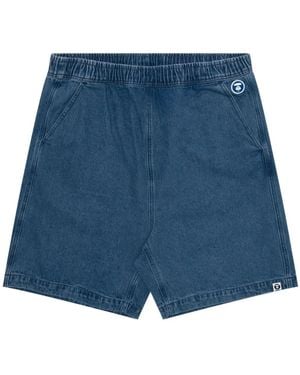 Aape By A Bathing Ape Logo-Embossed Denim Shorts - Blue