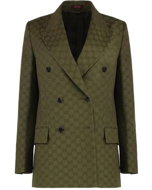 Gucci Blazer Met Gewatteerde Schouders En Gg-Patroon - Groen