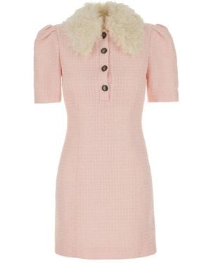 Alessandra Rich Fur-collared Mini Dress - ピンク