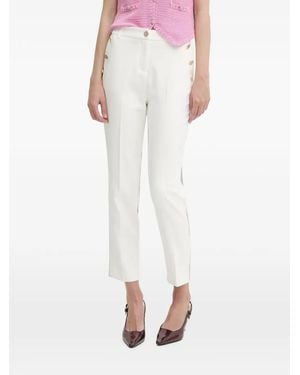 Morgan Button-Detail Tailored Pants - White