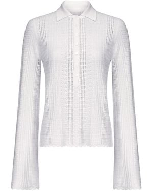 Loulou de Saison Polo-Collar Bell-Sleeve Sweater - White