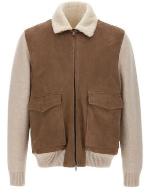 Volfagli Arena Shearling-Collar Leather Jacket - Brown