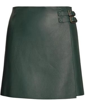 Ralph Lauren Double-Buckle Leather Miniskirt - Green