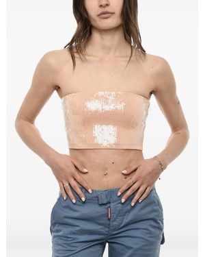 DSquared² Disco Sequin-Embellished Strapless Crop Top - Blue