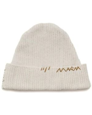 Marni Bonnet En Laine Et Cachemire Avec Broderie Mending - White