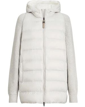 Brunello Cucinelli Hooded Knit-Sleeve Jacket - White