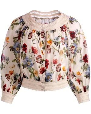 Alice + Olivia Blouse Met Bloemen En Kanten Afwerking - Wit