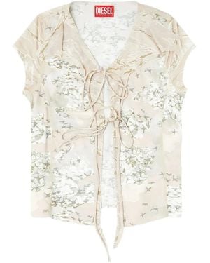 DIESEL T-afrymy レースアップ フローラルトップ - ホワイト