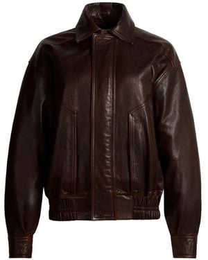 DUCIE Florence Calf Leather Bomber Jacket - Brown