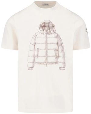 Moncler Jacket-Sketch Logo-Patch T-Shirt - White