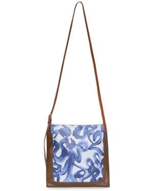 Dries Van Noten Abstract-Print Leather Shoulder Bag - Blue