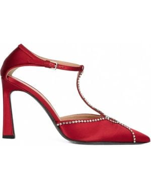 Alberta Ferretti Crystal-Embellished T-Bar Pumps - Red