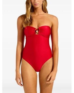 Seafolly Palermo Bead-Embellished Bandeau Swimsuit - Red