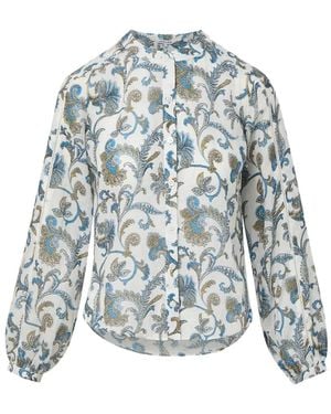 Veronica Beard Soleil Paisley V-Neck Blouse - Blue