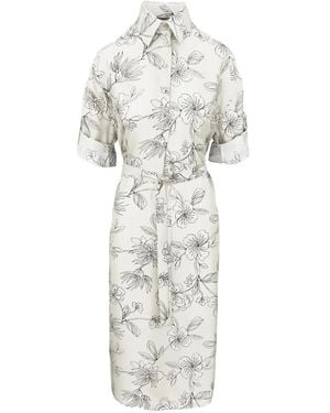 Lorena Antoniazzi Floral-Pattern Tie-Belt Midi Dress - White