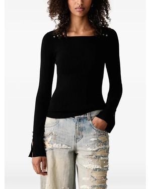 Miss Sixty Embellished Ribbed-Knit Long-Sleeve Top - Black