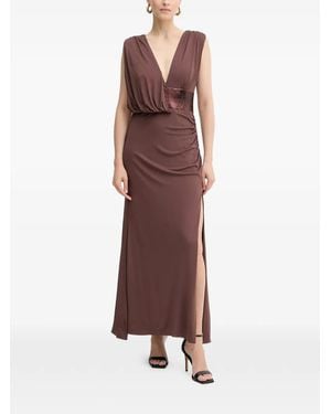 Hervé Léger Lucille Sequin V-Neck Maxi Dress - Brown