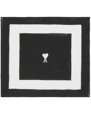 Ami Paris Ami De Coeur Printed Scarf - Black