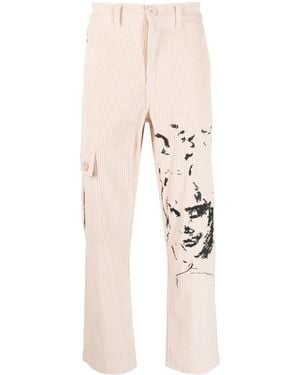 Kidsuper Embroidered-Face Straight-Leg Pants - Natural