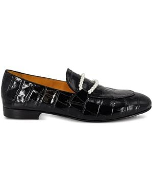 Madison Maison Leather Croc Embossed Pearl Flat Loafer - Black