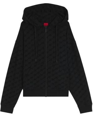 HUGO Relaxed-Fit Hooded Jacket With Flocked-Logo Print - Black