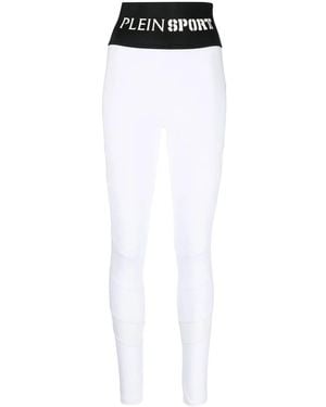 Philipp Plein Logo-Waistband High-Waisted Leggings - White
