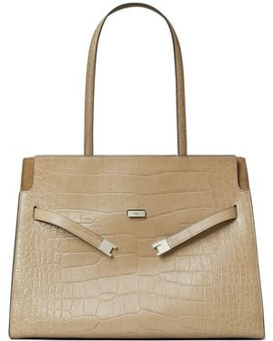 Tory Burch Lee Radziwill Embossed Tote Bag - Natural