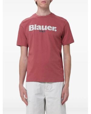 Blauer Logo-Print Cotton T-Shirt - Red
