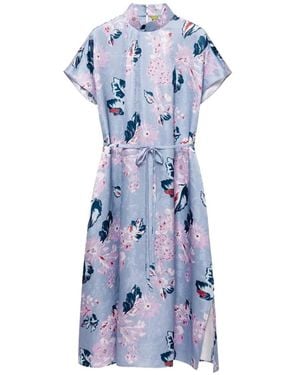 Shanghai Tang Floral-Print Silk Midi Dress - Blue