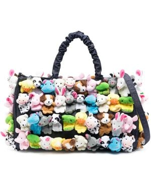 La Milanesa Large Toys-Appliqué Cotton Tote Bag - Blue