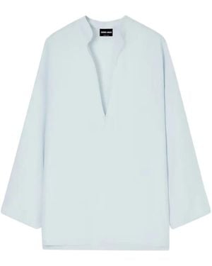 Giorgio Armani Bluse Mit Tiefem V-Ausschnitt - Blau