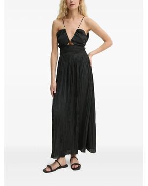 Sessun Pleated V-Neck Midi Dress - Black