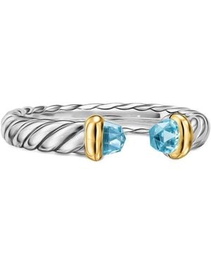 David Yurman Petite Cable トパーズ リング スターリングシルバー＆14Kイエローゴールド - ホワイト