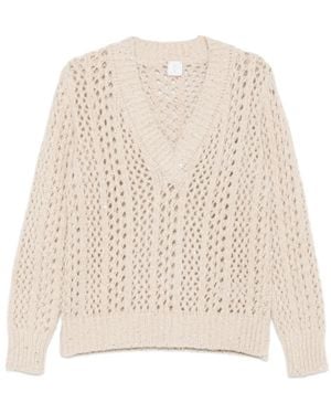 Eleventy Sequin-Embellished Open-Knit Sweater - Natural