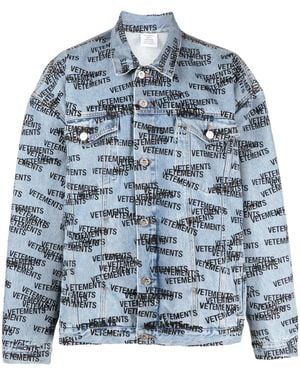 Vetements Logo-Print Denim Jacket - Blue
