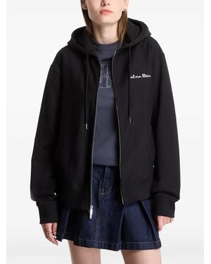 Calvin Klein Logo-Print Zip-Up Hoodie - Black