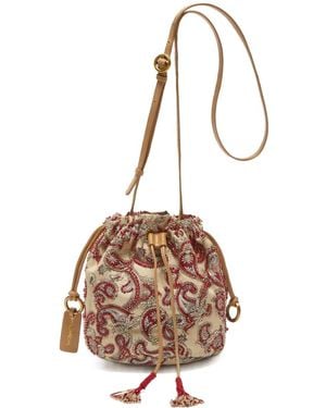 Maliparmi Bead-Embellished Paisley-Print Bucket Bag - Natural