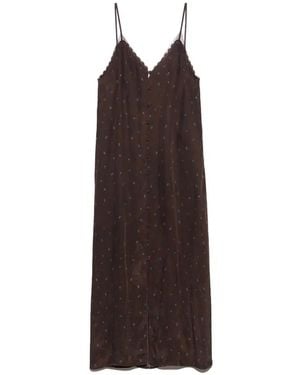 Bimba Y Lola Romantic Sweet Floral Strap Dress With Button-Up Fastening - Brown