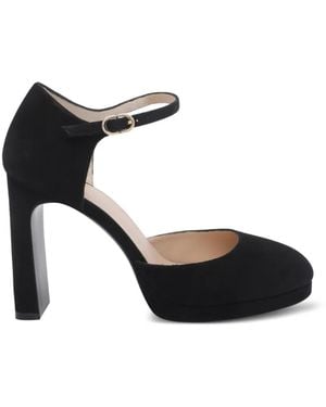 Stuart Weitzman Babette Round Toe Buckle Court Shoes - Black